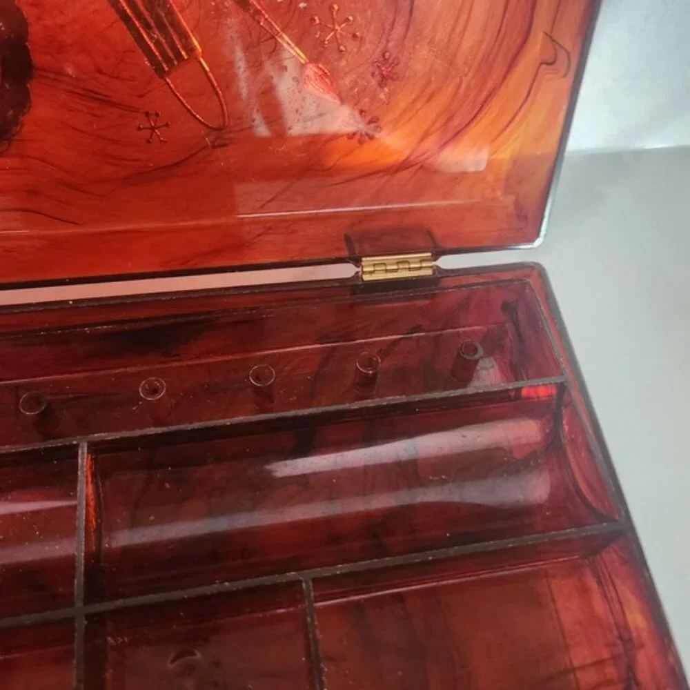Vintage 50s Marble Acrylic‎ Cosmetic Case Storage Case Art Deco